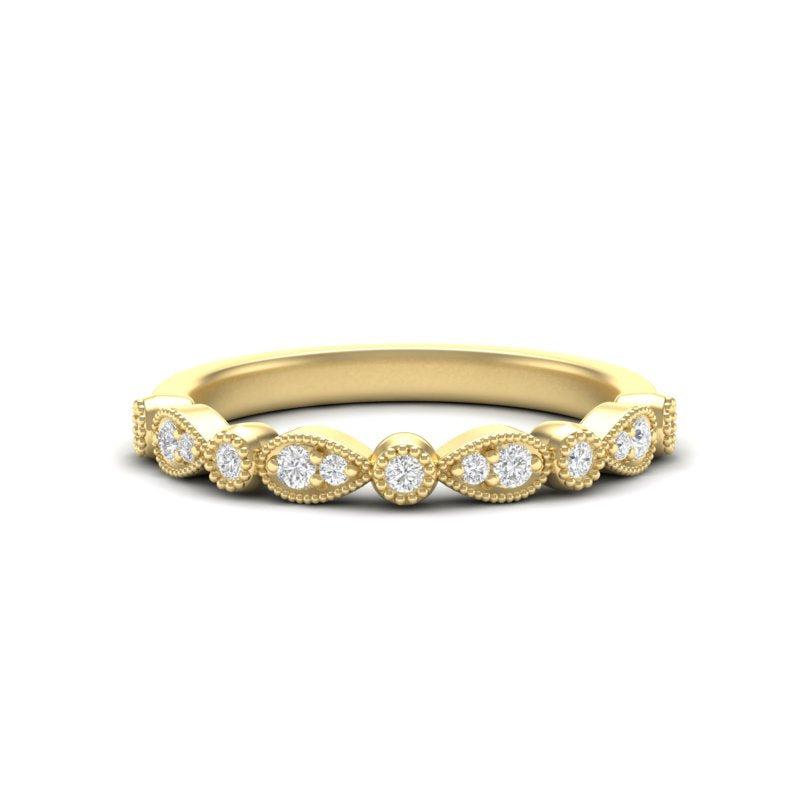 14k Gold Milgrain Pear-shape & Bezel Diamond Stackable Ring Wedding Band - Abtin & Company 