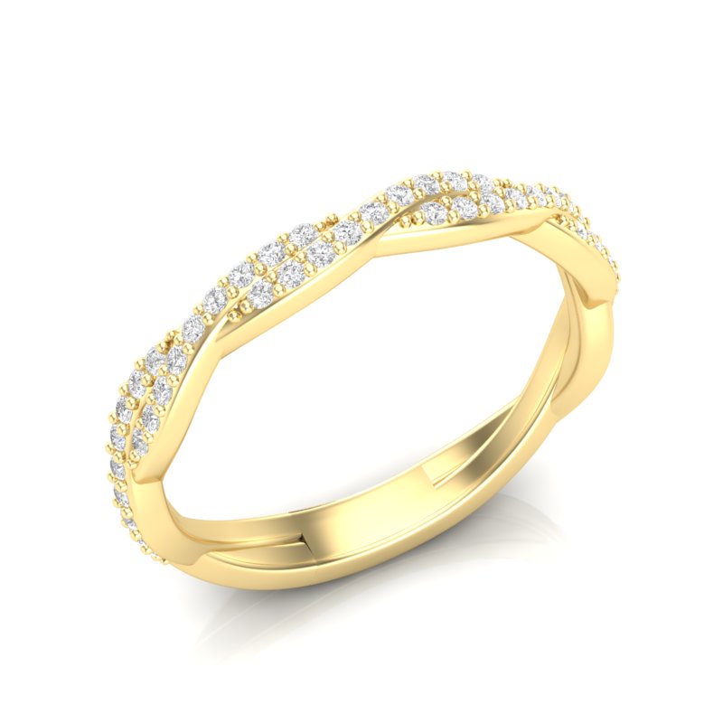 14k Gold Twisted Braid Diamond Stackable Ring Wedding Band - Abtin & Company 