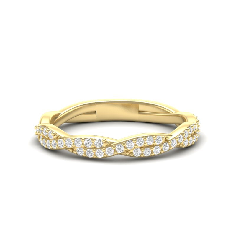 14k Gold Twisted Braid Diamond Stackable Ring Wedding Band - Abtin & Company 