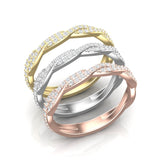 14k Gold Twisted Braid Diamond Stackable Ring Wedding Band - Abtin & Company 