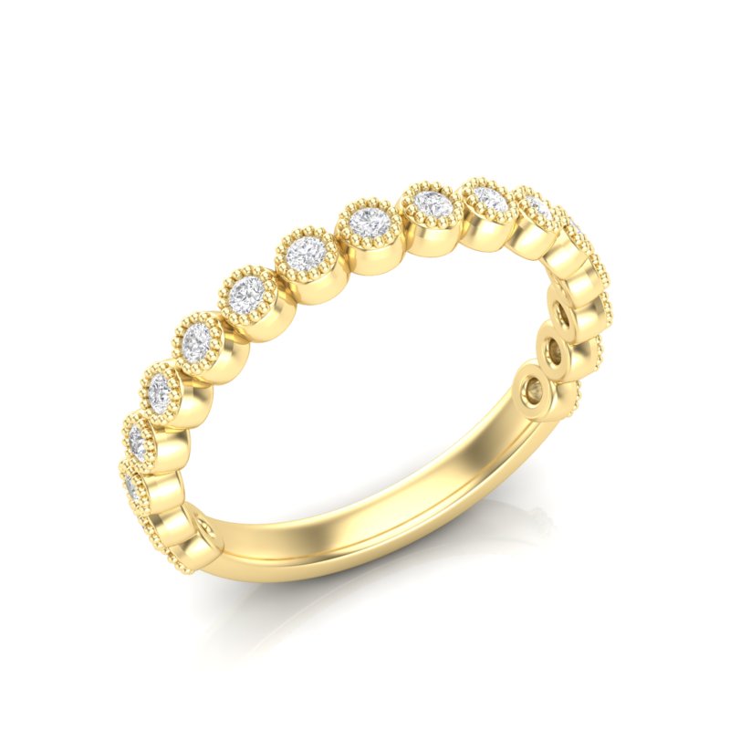 14k Gold Diamond Milgrain Bezel Stackable Ring Wedding Band - Abtin & Company 