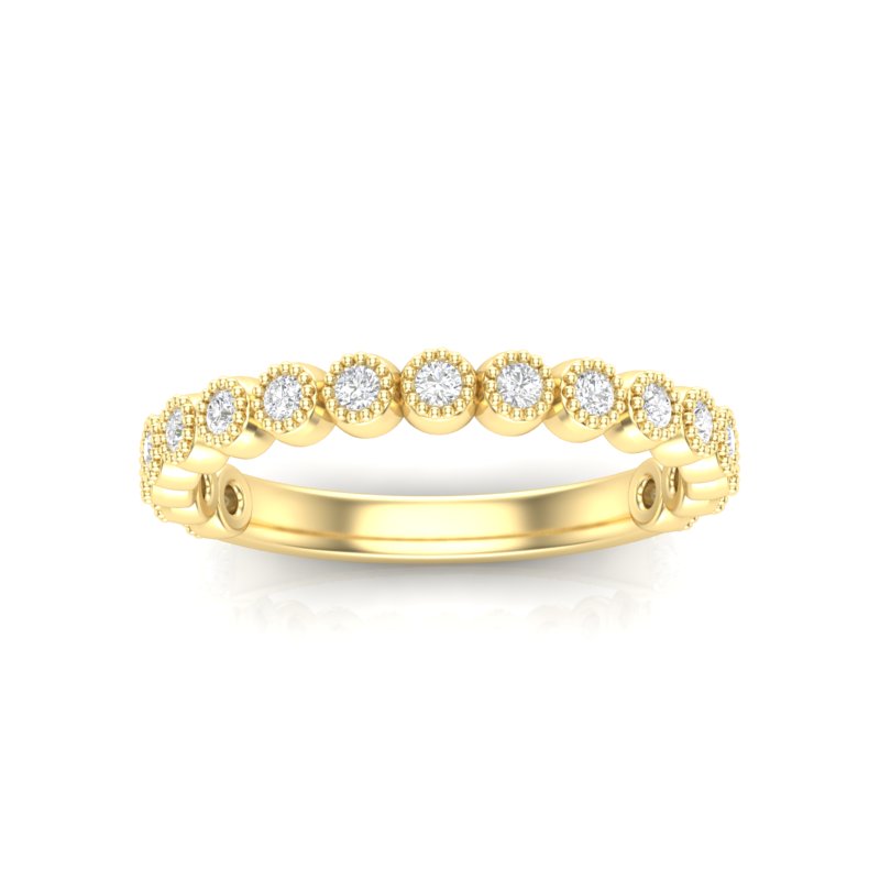 14k Gold Diamond Milgrain Bezel Stackable Ring Wedding Band - Abtin & Company 