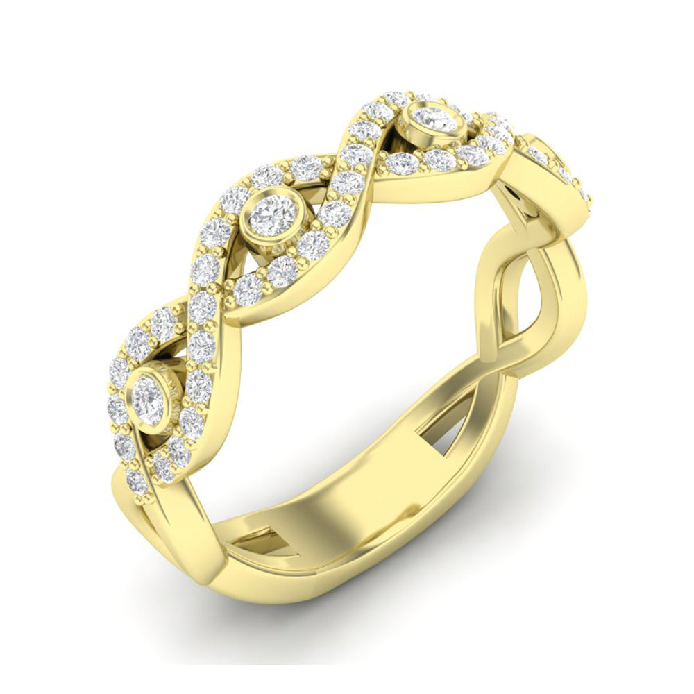 14k Gold Diamond Twist Stackable Ring Wedding Band - Abtin & Company 