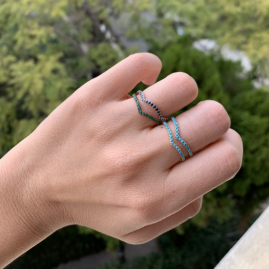 14K Turquoise V-Shaped Chevron Stacking Band - Abtin & Company 