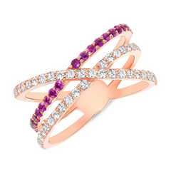 14K Gold Diamond & Pink Sapphire Criss-Cross Ring. GGDB-286V1R-PSDD,  Color Stones, Color Stones, Belarino
