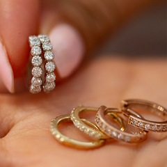 14k Gold/Diamond Huggie Earrings. GGDH-107-D,  Earring, Earring, Belarino