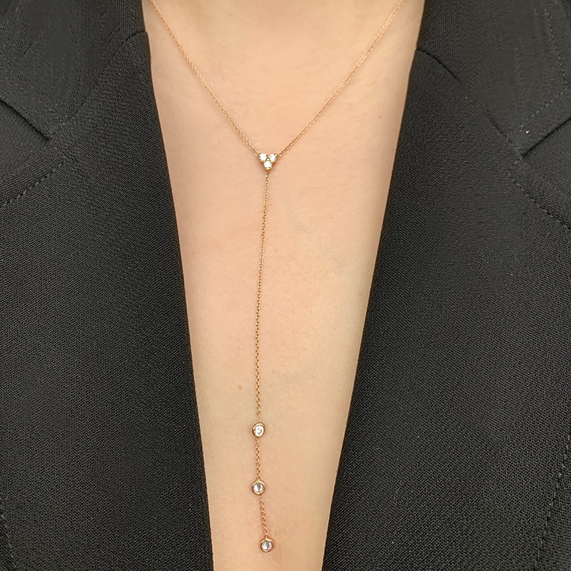 14K Gold Diamond Y-Necklace Lariat Necklace - Abtin & Company 