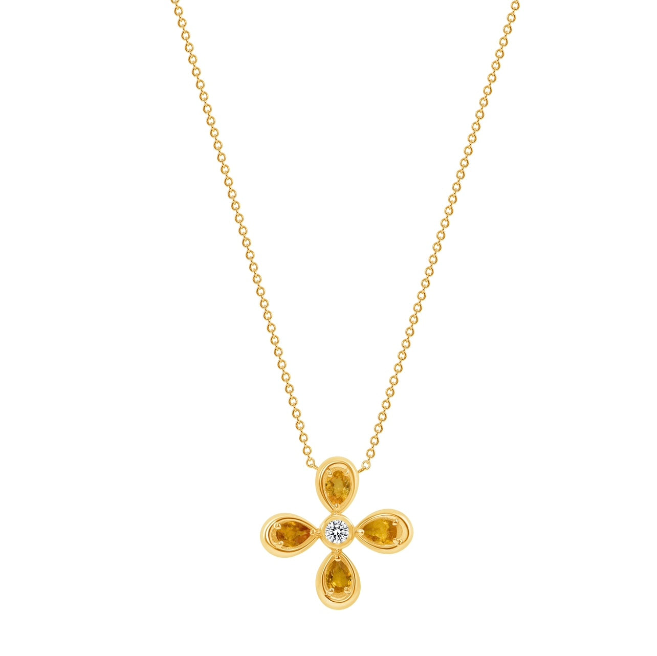 14K Yellow Gold Yellow Sapphire & Diamond Flower Pendant,  , Pendant, Belarino