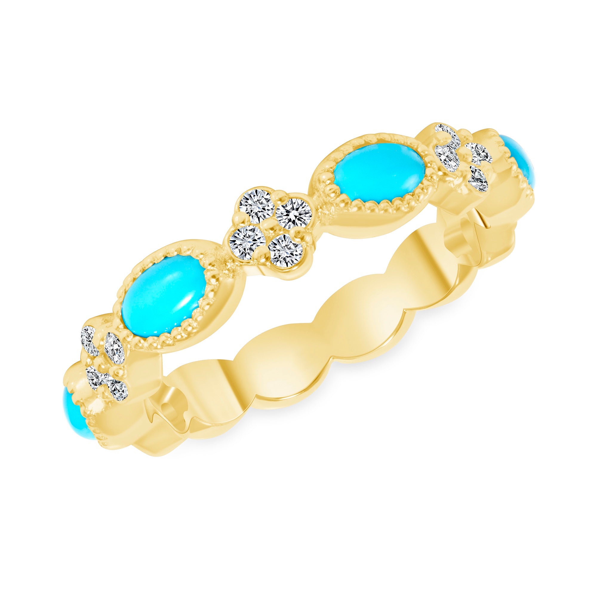 14K Rose Gold Turquoise & Diamond Stackable Ring,  Color Stones, color stone rings, Rings & Stackable Bands, Belarino