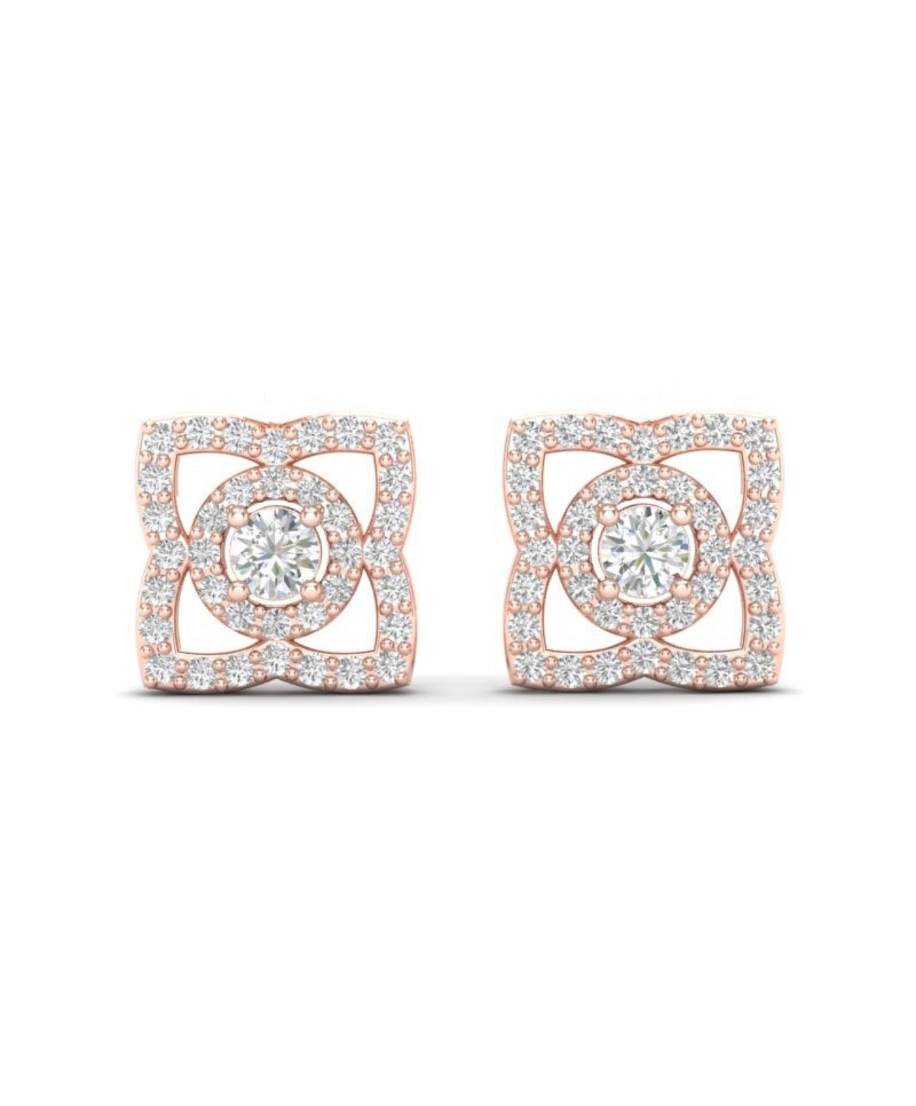 14KGold Diamond Lotus Stud Style Earrings - Abtin & Company 