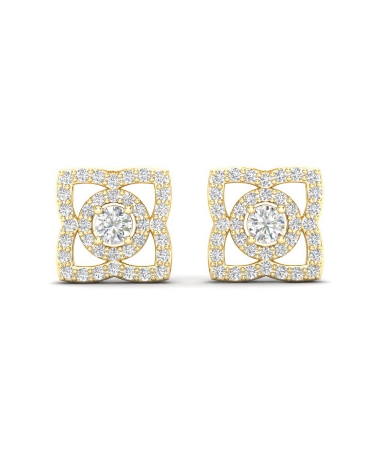 14KGold Diamond Lotus Stud Style Earrings - Abtin & Company 