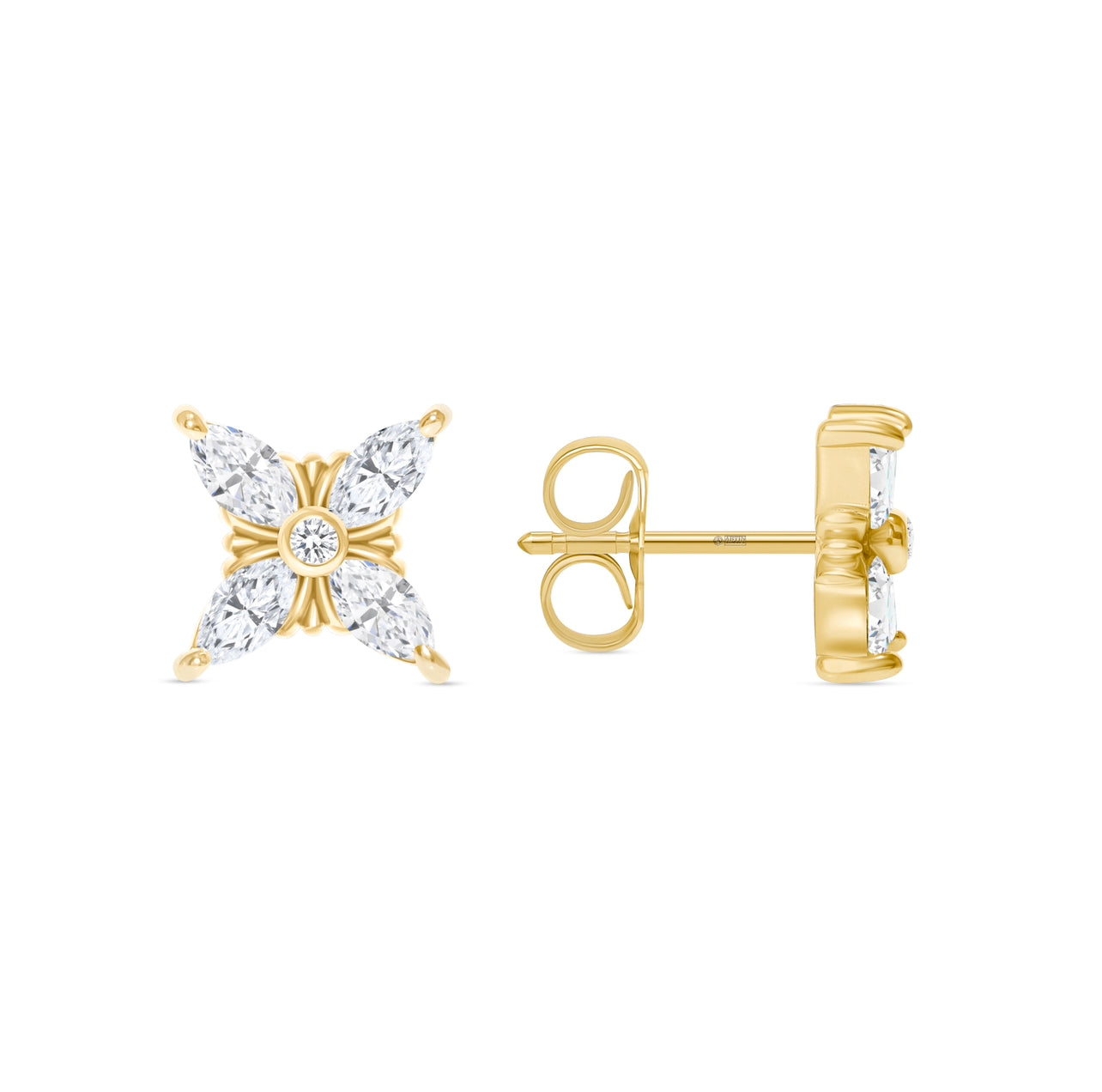 14K Floral Style Marquise-cut Diamond Stud Earrings ABE-172.2-D,  Earring, Earring, Belarino