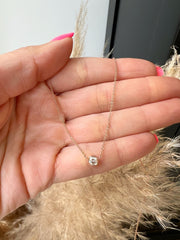 14K Gold Diamond Solitaire Necklace/Bezel Set Pendant/Round Diamond Necklace GGDN-1-D,  Necklace, Necklace, Belarino
