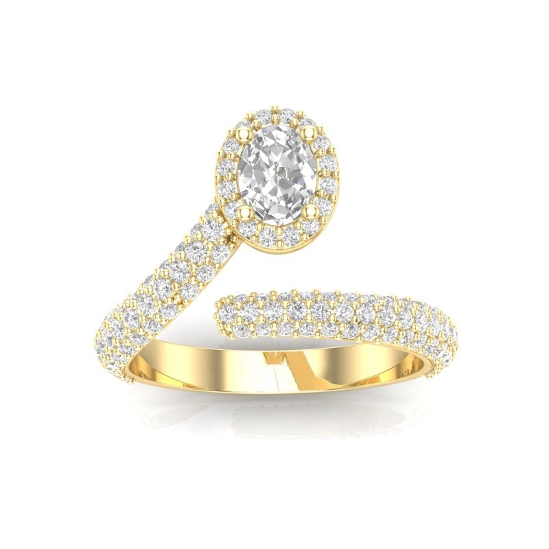 14K Gold Oval Diamond Open Bypass Fashion Ring - Abtin & Company 