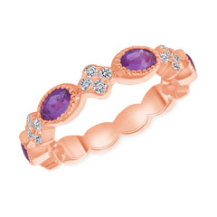 14K Rose Gold Amethyst & Diamond Stackable Ring GGDB-349R-AMD,  Color Stones, Color Stones, Rings & Stackable Bands, Belarino