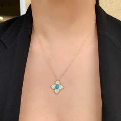 14K Yellow Gold Diamond & Turquoise Necklace/Pendant. GGDP-136Y-TQD,  Pendant, Pendant, Belarino