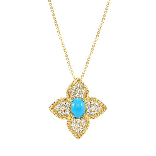 14K Yellow Gold Diamond & Turquoise Necklace/Pendant - Abtin & Company 