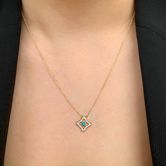 14K Yellow Gold Diamond & Turquoise Necklace/Pendant - Abtin & Company 