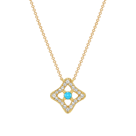 14K Yellow Gold Diamond & Turquoise Necklace/Pendant - Abtin & Company 