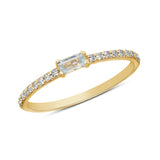 14K Yellow Gold Diamond & Aquamarine Baguette Stackable Minimal Dainty Band - Abtin & Company 