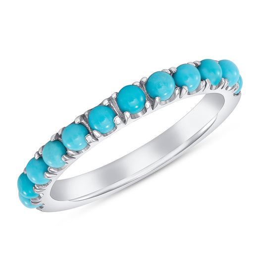 14K Gold Halfway Eternity Turquoise Stackable Band - Abtin & Company 