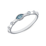 14K Gold Marquise Blue Topaz & Diamond Bezel Set stacking band - Abtin & Company 