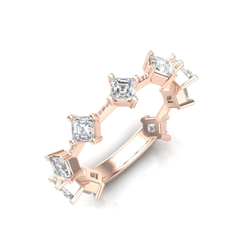 14K Asscher-cut Diamond Wedding/Stackable Ring ABB-432/2-D,  diamond ring, Diamond, Belarino