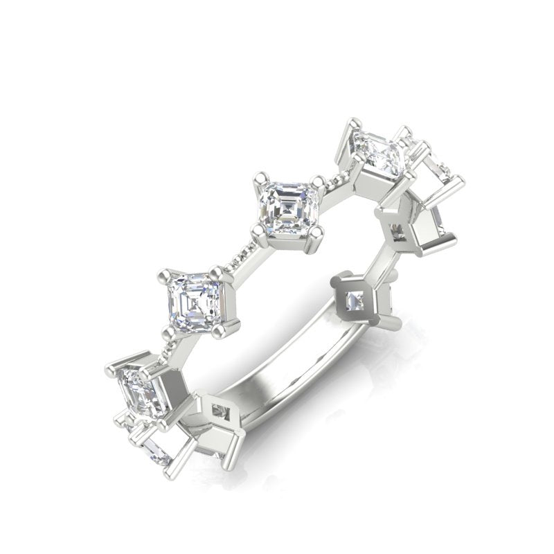 14K Gold Asscher-cut Diamond Wedding Stackable Ring - Abtin & Company 