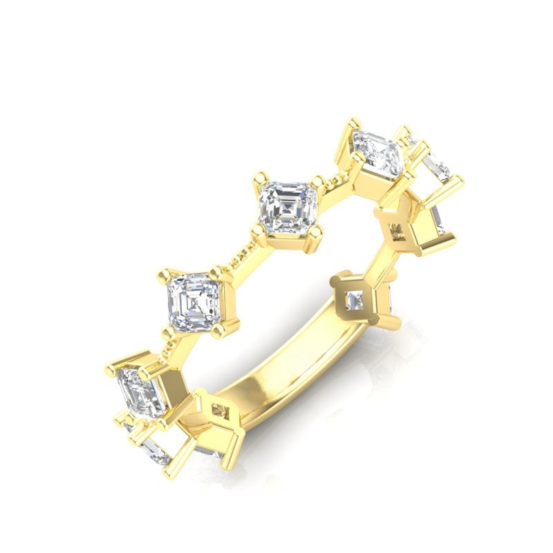 14K Gold Asscher-cut Diamond Wedding Stackable Ring - Abtin & Company 