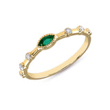 14K Yellow Gold Marquise Emerald & Diamond Bead Stacking Band - Abtin & Company 