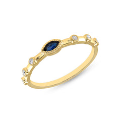 14K Yellow Gold Marquise Blue Sapphire & Diamond Bezel Set Stacking Band,  Color Stones, ABB-106-BSD, blue sapphire and diamond stacking ring, blue sapphire marquise design ring, Color Stones, Belarino