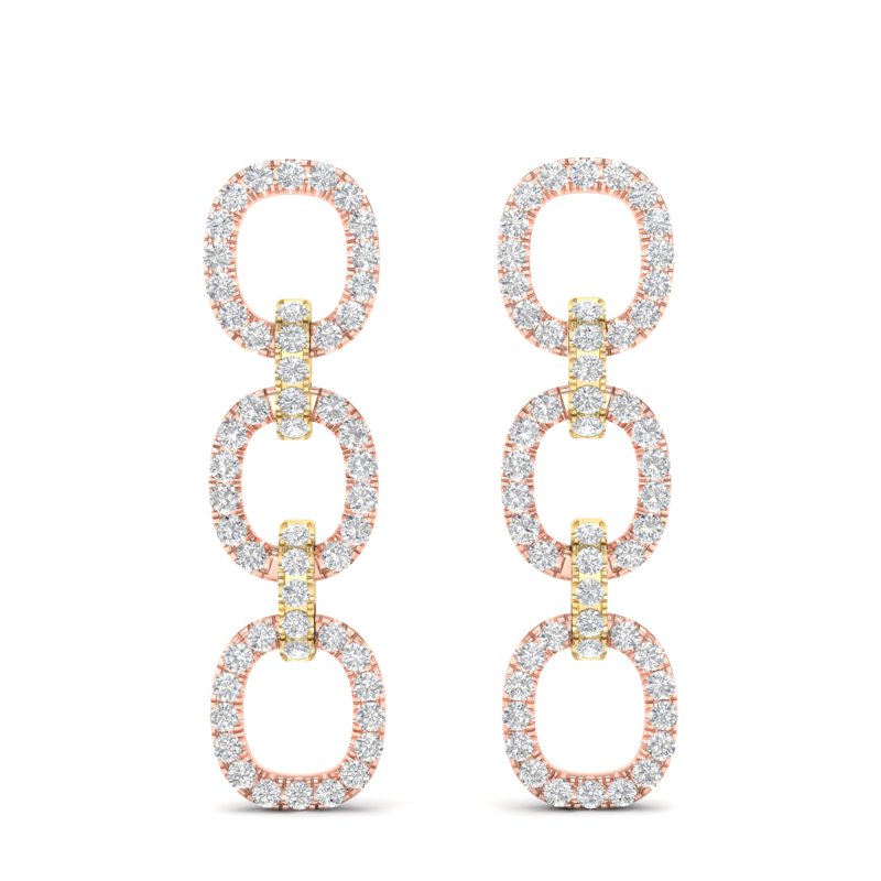 14k Two-toned Gold Diamond Chain-Link Drop Earrings - Abtin & Company 