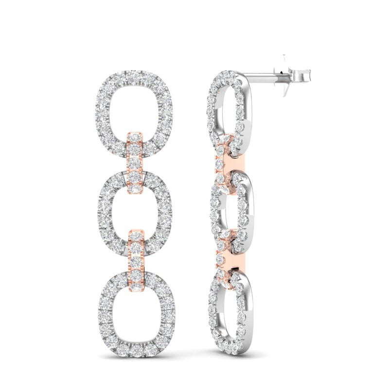 14k Two-toned Gold Diamond Chain-Link Drop Earrings - Abtin & Company 