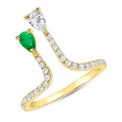 14K Pear Shape Diamond & Emerald Double Bar Fashion Ring. GGDB-307V2Y-EMDD,  Color Stones, Color Stones, Belarino